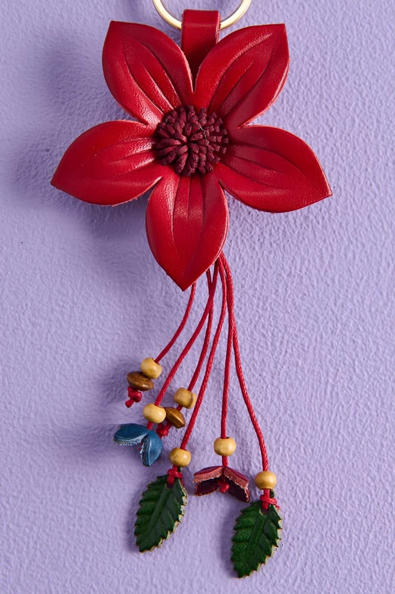 Red Flower Leather Bag Charm