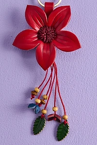 Red Flower Leather Bag Charm