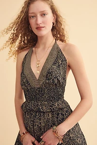 Navy Floral Sari Halter Maxi Dress