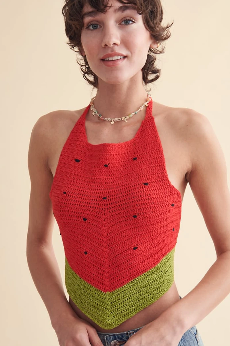 Watermelon Crochet Festival Halter Top