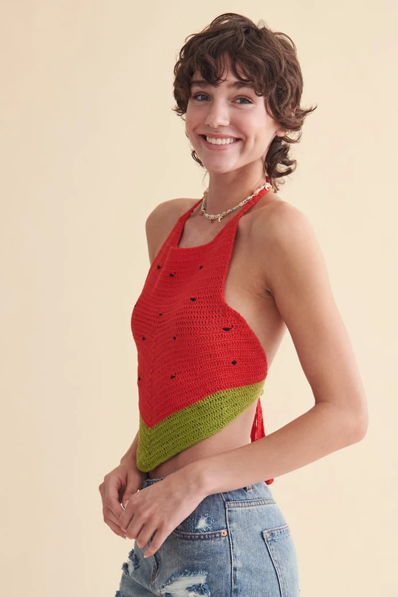 Watermelon Crochet Festival Halter Top