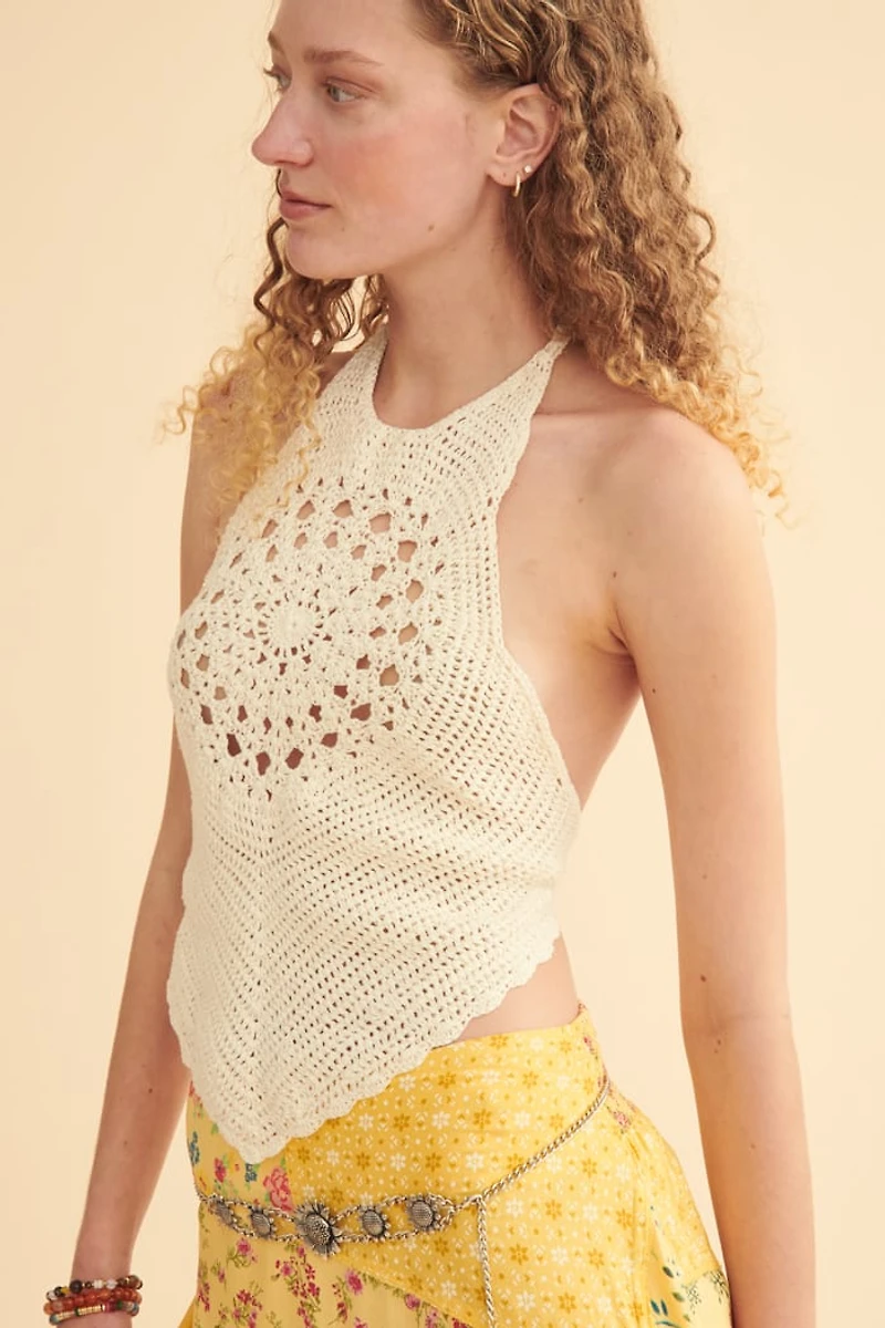 Cream Mandala Crochet Halter Tank