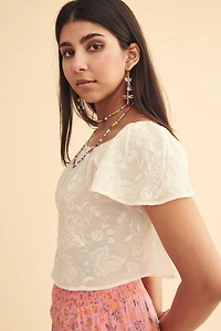 White Embroidered Off Shoulder Peasant Top