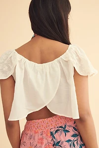 White Embroidered Off Shoulder Peasant Top