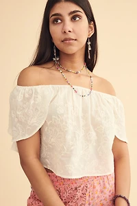 White Embroidered Off Shoulder Peasant Top