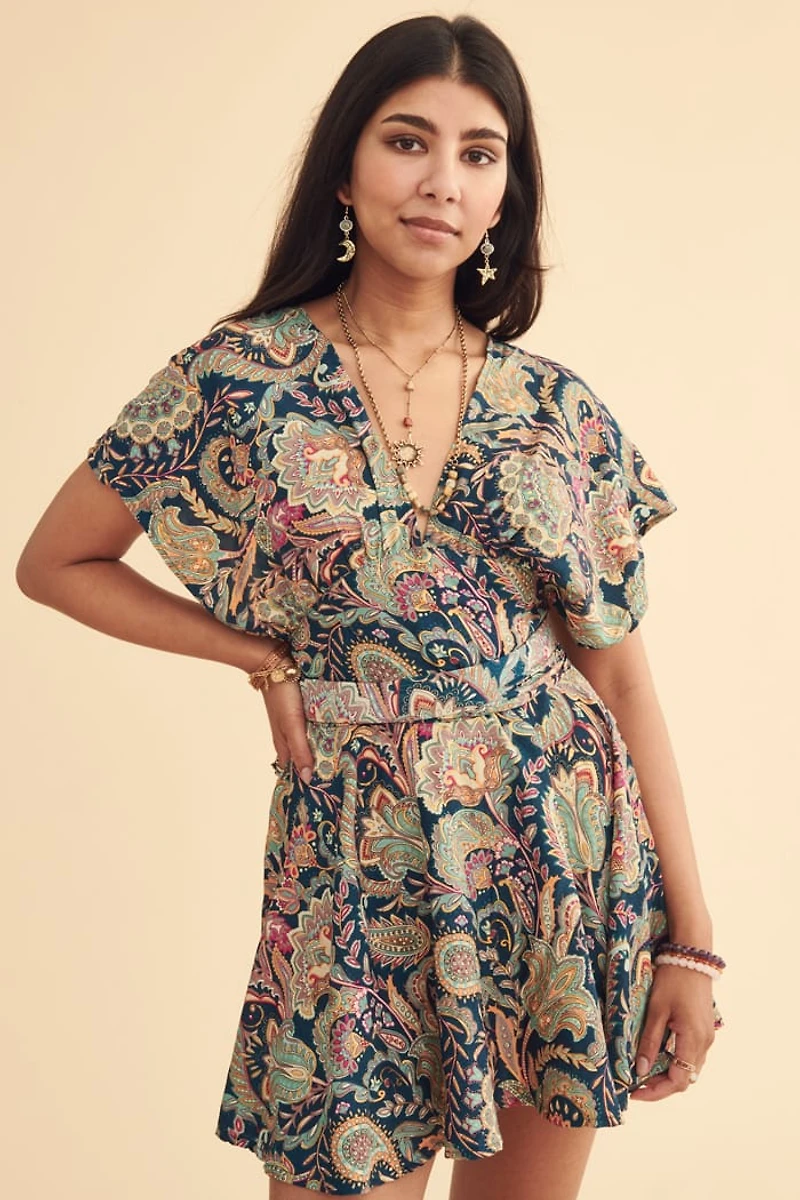 Teal Paisley DIY Wrap Sari Mini Dress