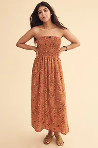 Burnt Clay Sari Tube Maxi Dress