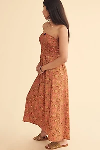 Burnt Clay Sari Tube Maxi Dress