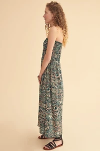 Stormy Teal Sari Tube Maxi Dress