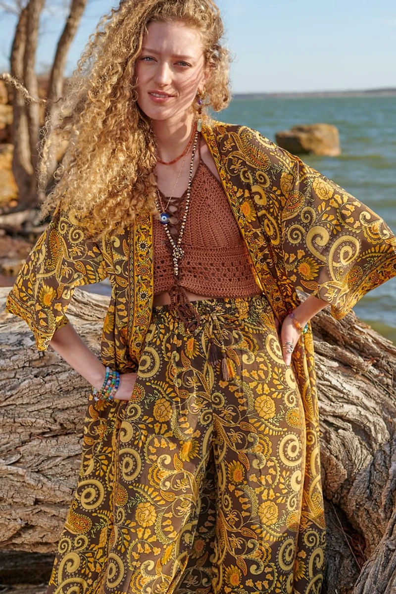 Mustard Paisley Long Sleeve Boho Duster