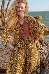 Mustard Paisley Long Sleeve Boho Duster