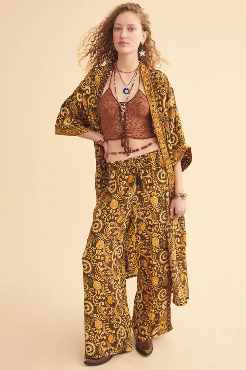 Mustard Paisley Long Sleeve Boho Duster