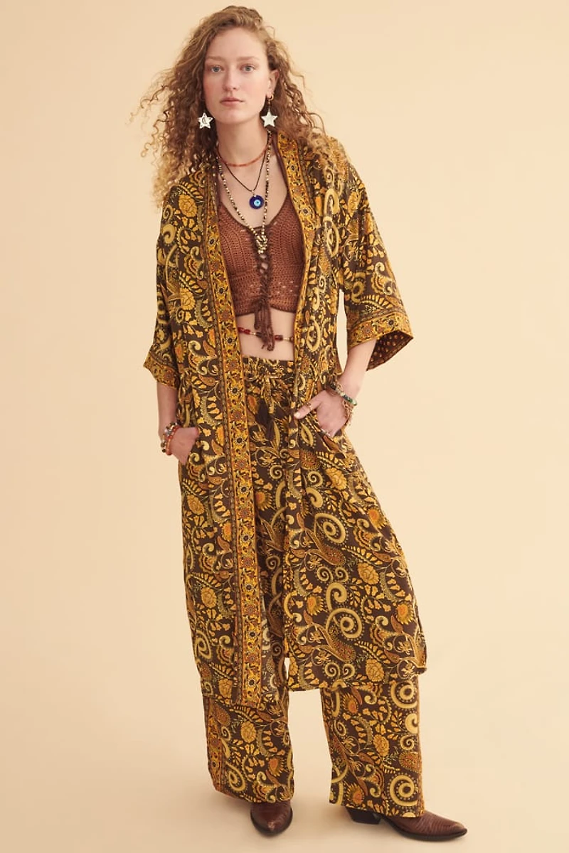 Mustard Paisley Long Sleeve Boho Duster