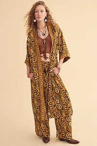 Mustard Paisley Long Sleeve Boho Duster