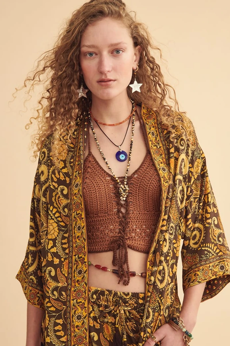 Mustard Paisley Long Sleeve Boho Duster