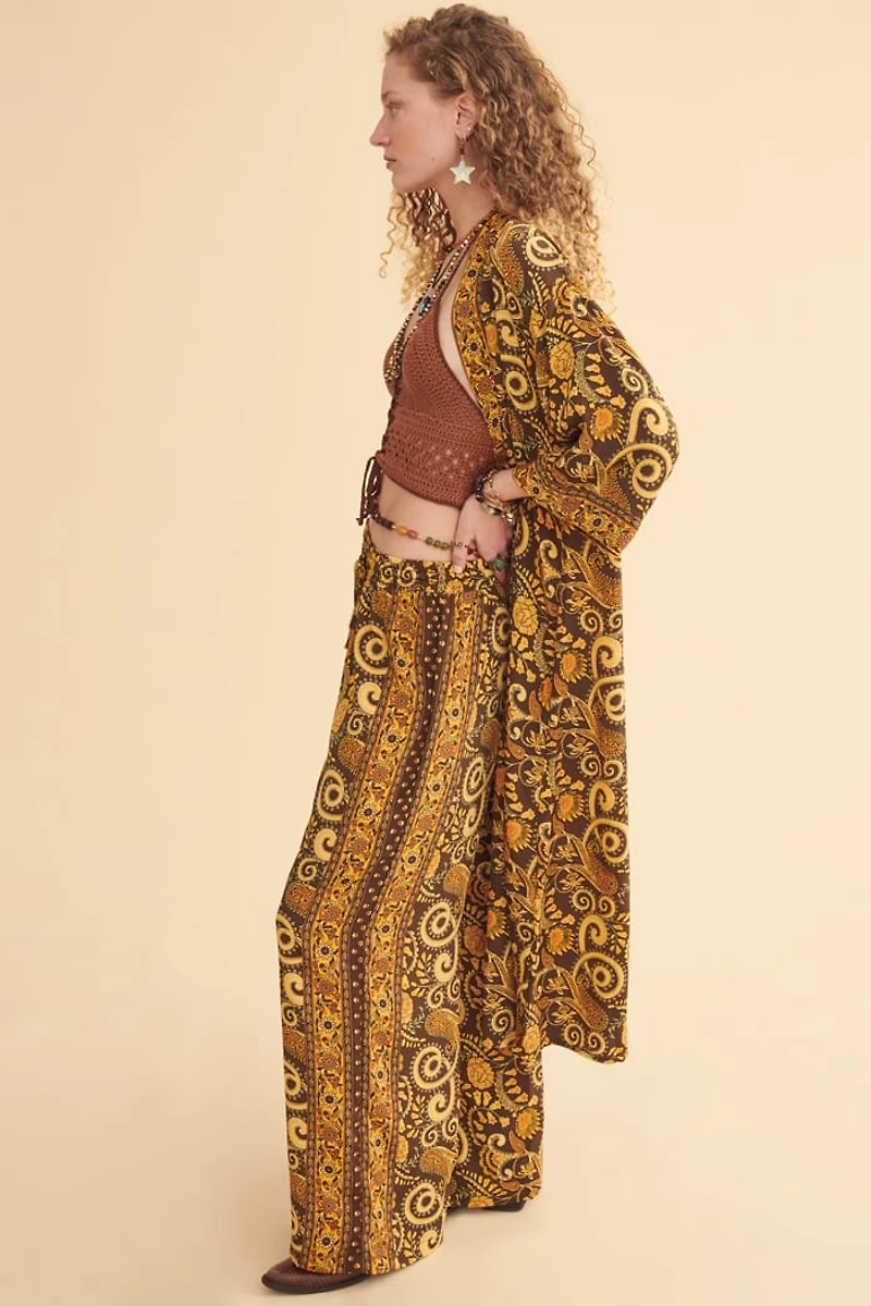 Mustard Paisley Long Sleeve Boho Duster