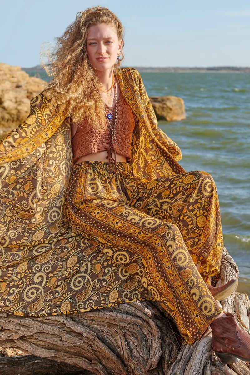 Mustard Paisley High Waisted Sari Pants