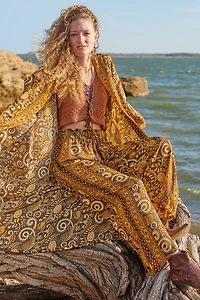 Mustard Paisley High Waisted Sari Pants