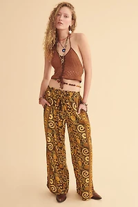 Mustard Paisley High Waisted Sari Pants