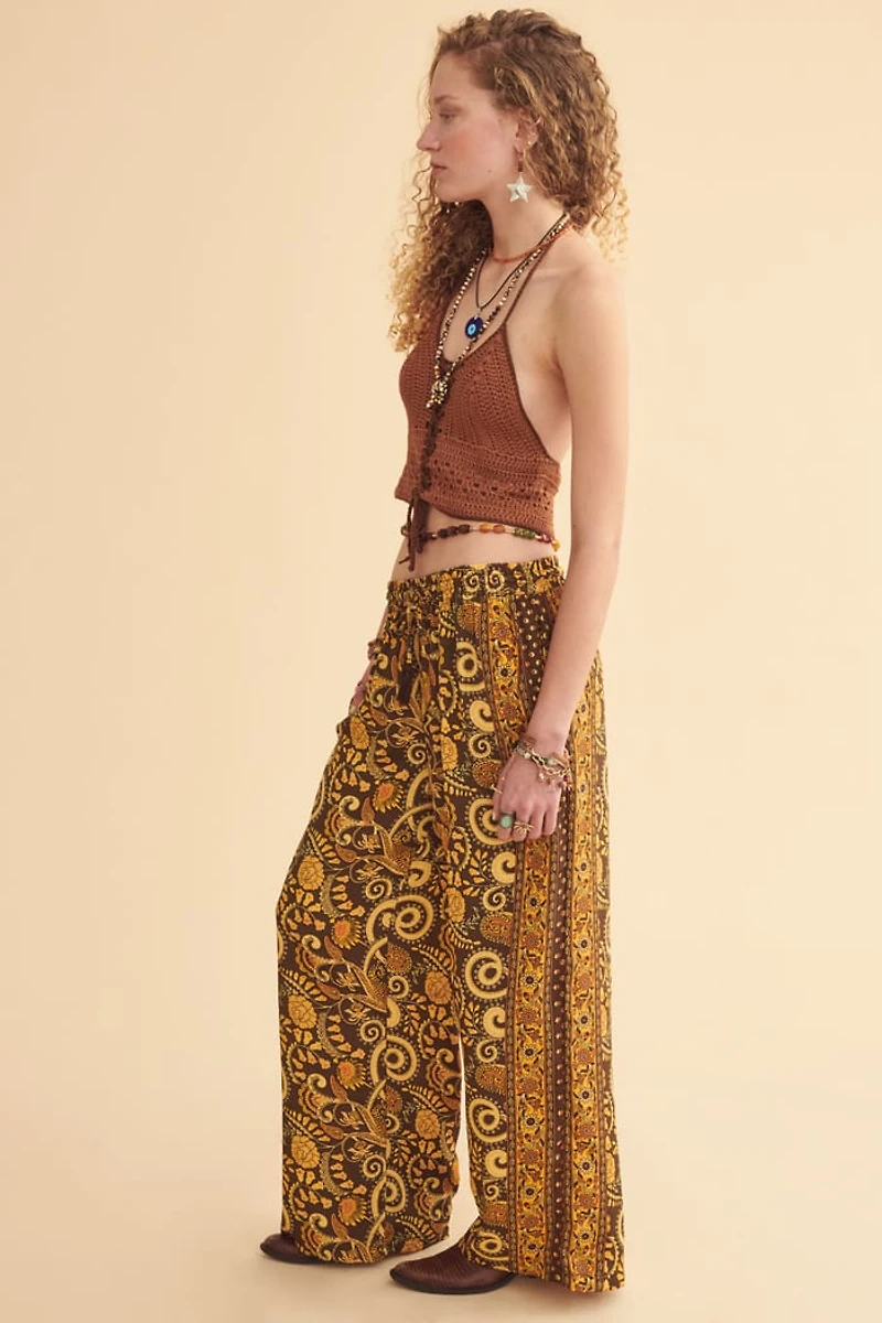 Mustard Paisley High Waisted Sari Pants