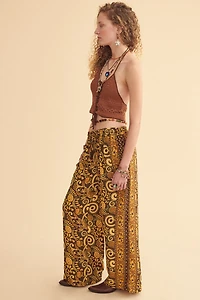 Mustard Paisley High Waisted Sari Pants