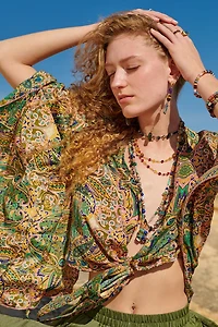 Nymph Paisley Bell Sleeve Cropped Top