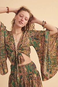 Nymph Paisley Bell Sleeve Cropped Top