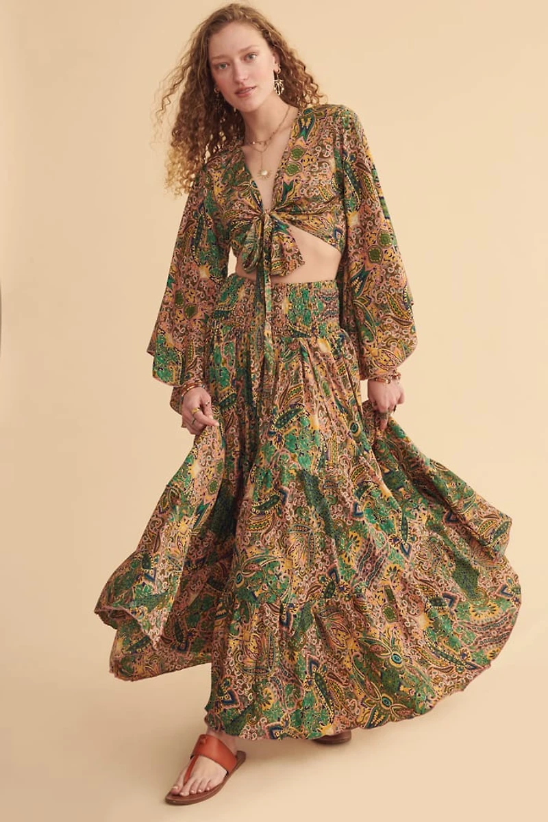 Nymph Paisley Bell Sleeve Cropped Top