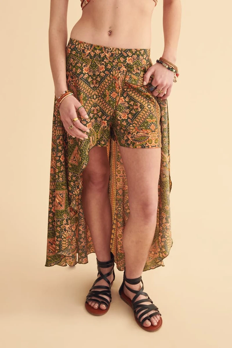 Floral Diamond Paisley Hi Lo Maxi Skort