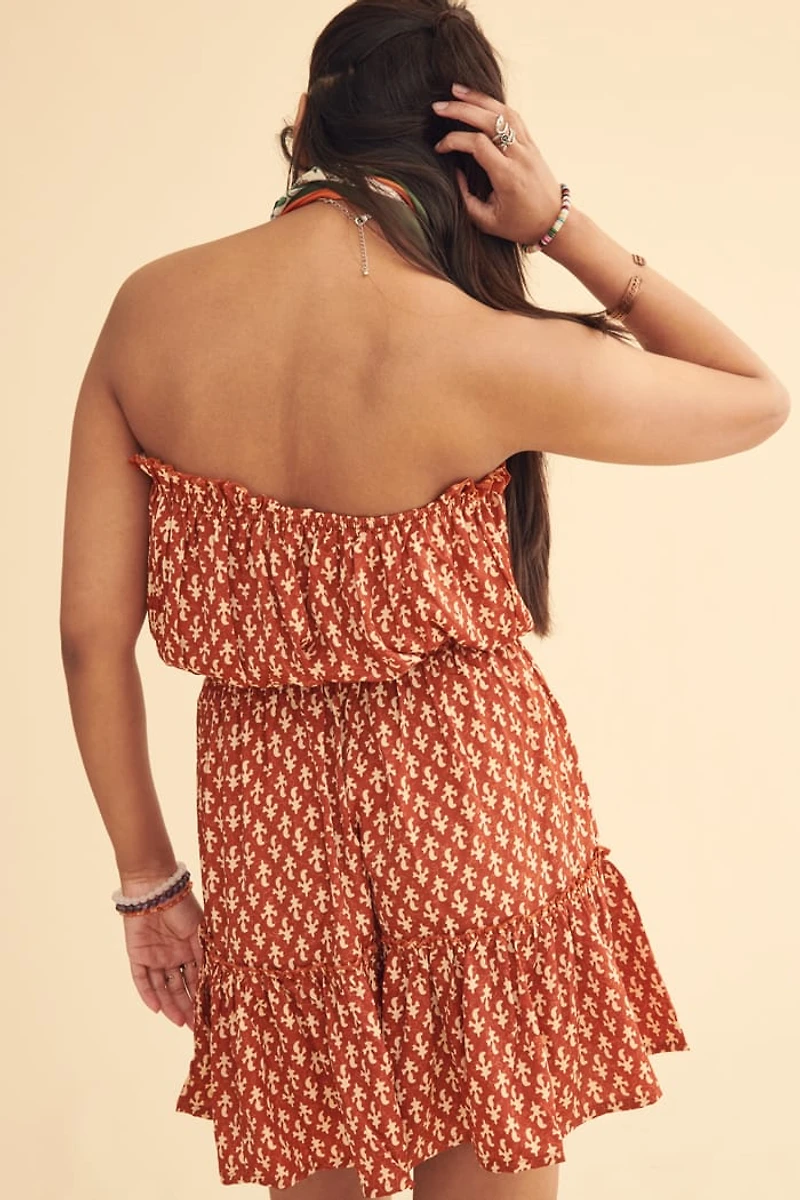 Orange Geo Folk Sari Mini Tube Dress