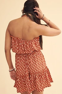 Orange Geo Folk Sari Mini Tube Dress