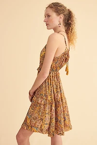 Yellow Paisley Ruffle Sari Mini Dress