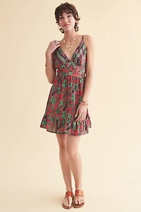 Pink Boho Flower Sari Mini Dress