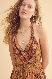 Peach Floral Tiered Ruffle Maxi Dress