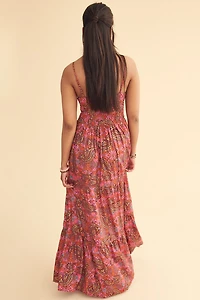 Fuchsia Paisley Tiered Sari Maxi Dress