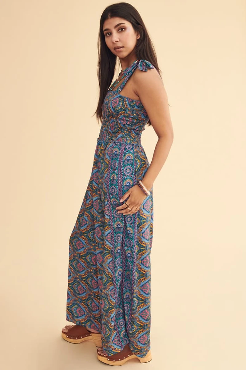 Turquoise Mosaic Sari Tube Jumpsuit