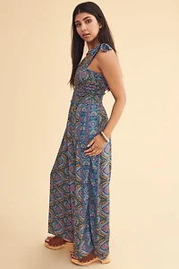 Turquoise Mosaic Sari Tube Jumpsuit