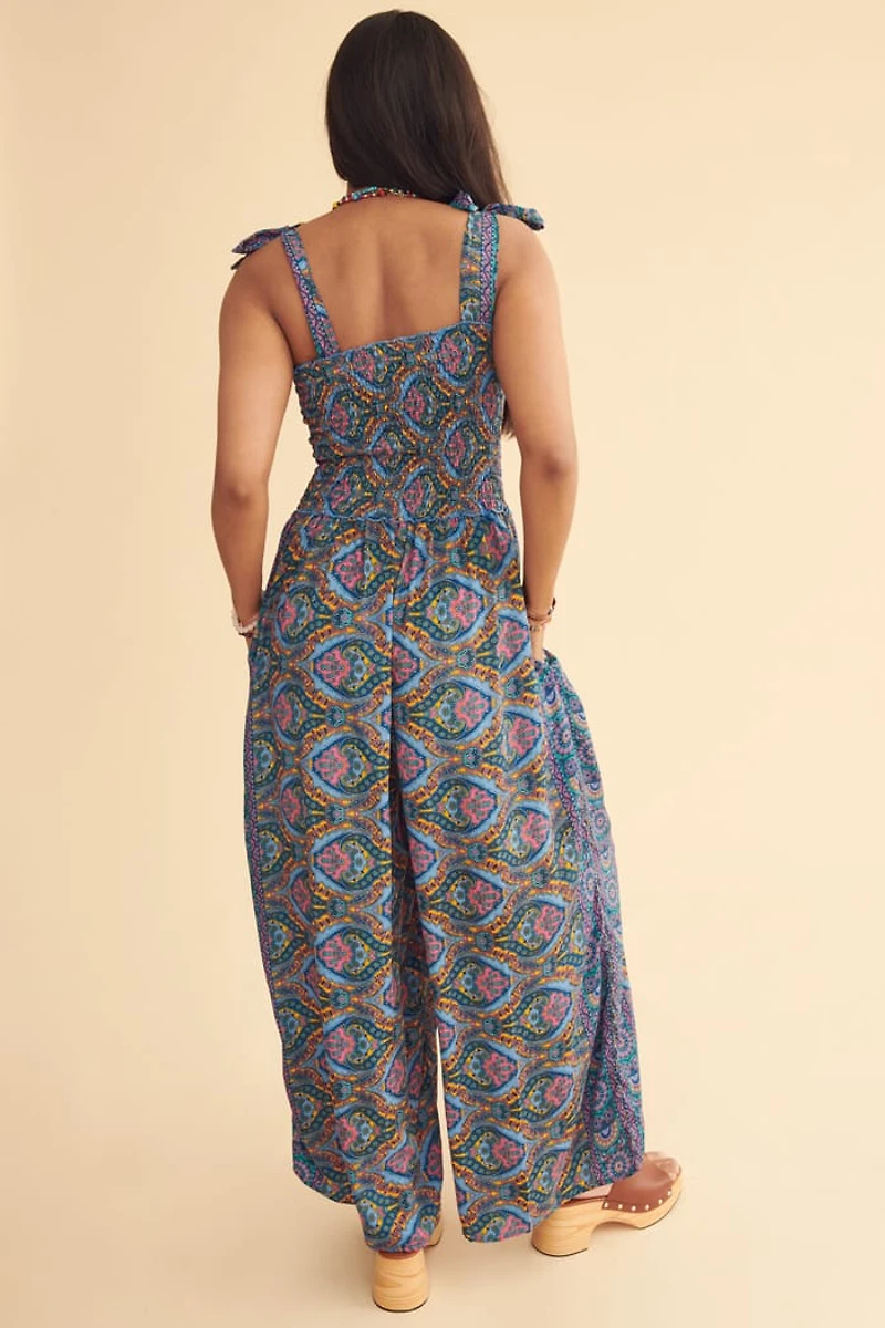 Turquoise Mosaic Sari Tube Jumpsuit