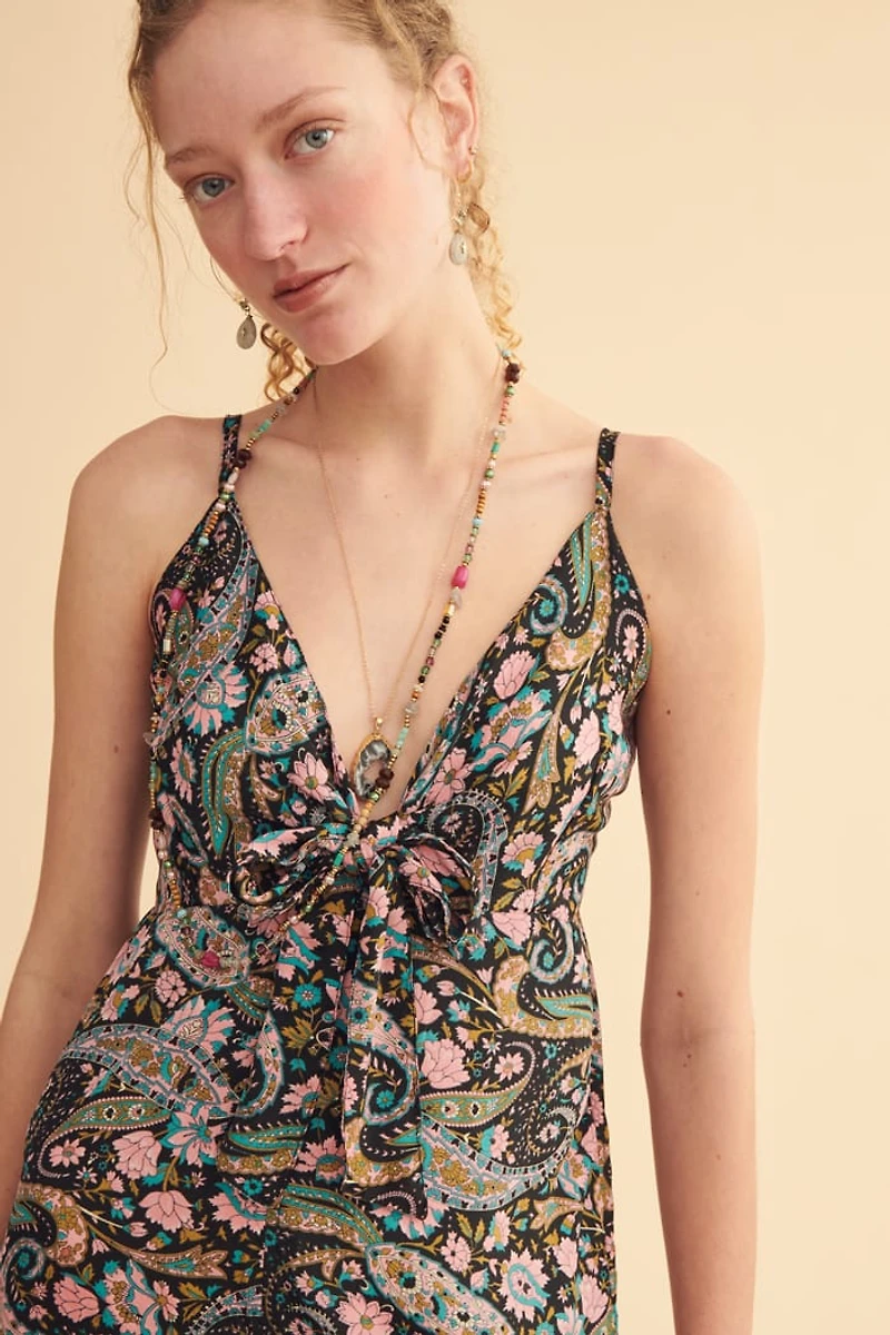 Pink Bloom Sari Front Tie Jumpsuit