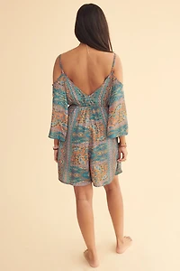 Blue Sari Cold Shoulder Romper