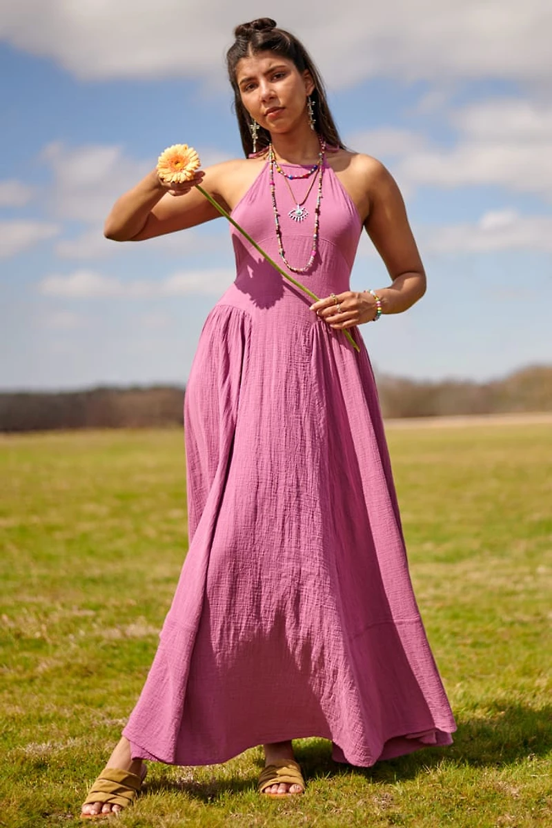Mauve Pink Halter Maxi Dress
