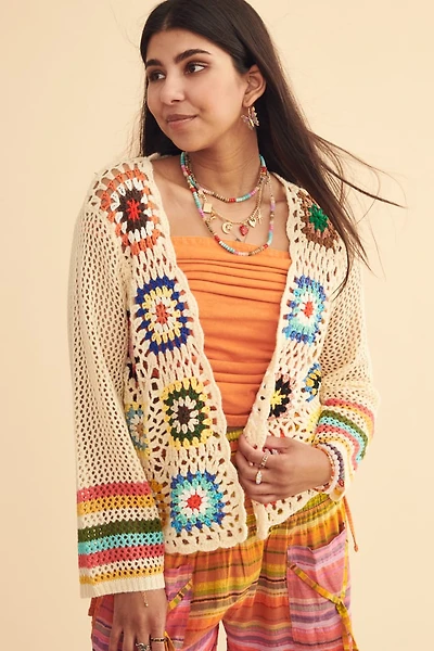 Ivory Vintage Granny Square Crochet Cardigan