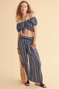 Navy Nautical Sketch Wide Leg Pants