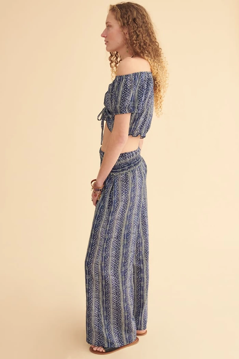 Navy Nautical Sketch Wide Leg Pants
