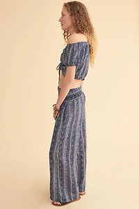 Navy Nautical Sketch Wide Leg Pants