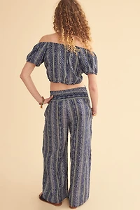 Navy Nautical Sketch Wide Leg Pants