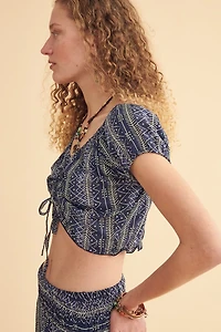 Navy Nautical Sketch Adjustable Tie Top