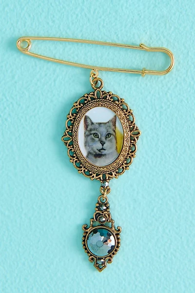 Safety Pin Cat Convex Portrait Brooch