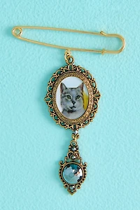 Safety Pin Cat Convex Portrait Brooch