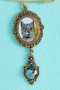 Safety Pin Cat Convex Portrait Brooch